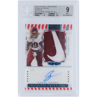 Chase Young Washington Commanders Autographed 2020 Panini National Treasures Stars & Stripes Nike Swoosh RPA #171 #2/3 BGS Authenticated 9/10 Rookie Card - 9,9,9,9.5 Subgrades