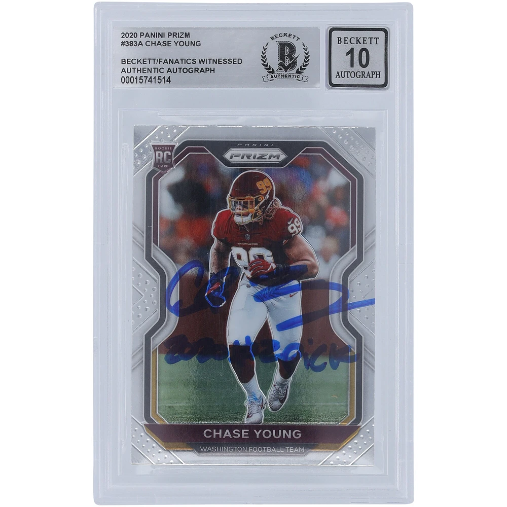 Carte de recrue 10 authentifiée 2020 Panini Prizm #383 signée Chase Young Washington Commanders par les fanatiques de Beckett avec l'inscription « 2020 #2 Pick »