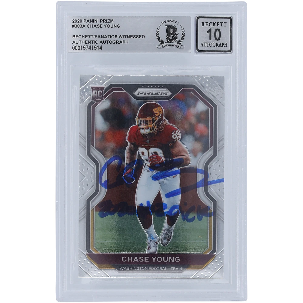 Carte de recrue 10 authentifiée 2020 Panini Prizm #383 signée Chase Young Washington Commanders par les fanatiques de Beckett avec l'inscription « 2020 #2 Pick »