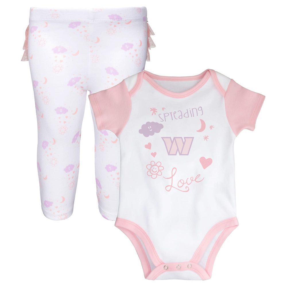 Girls Newborn & Infant White Washington Commanders Spreading Love Bodysuit and Tutu Leggings Set