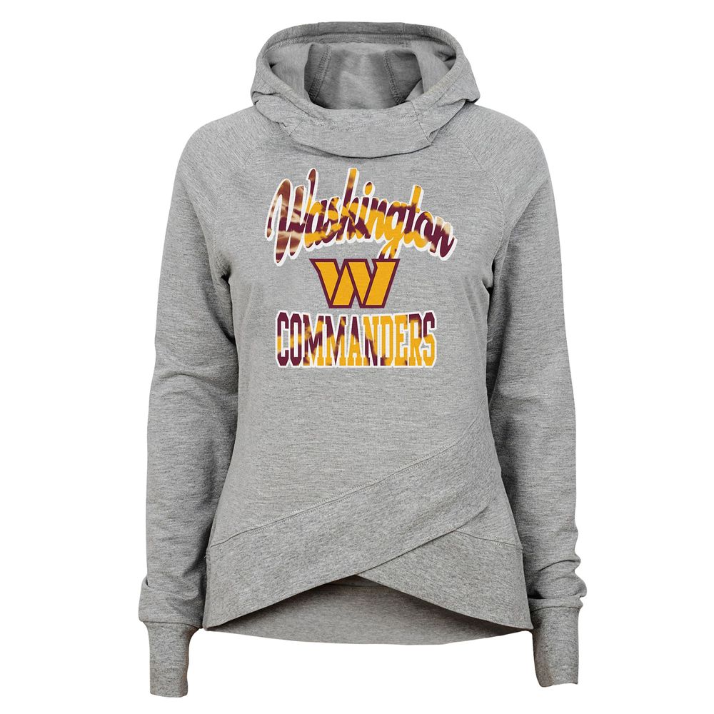 Girls Youth Heathered Gray Washington Commanders Dye Hard Fan Funnel Neck Pullover Hoodie