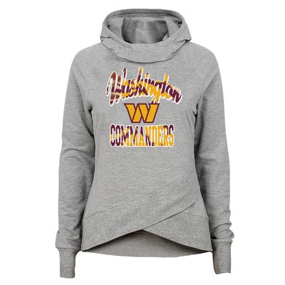 Girls Youth Heathered Gray Washington Commanders Dye Hard Fan Funnel Neck Pullover Hoodie