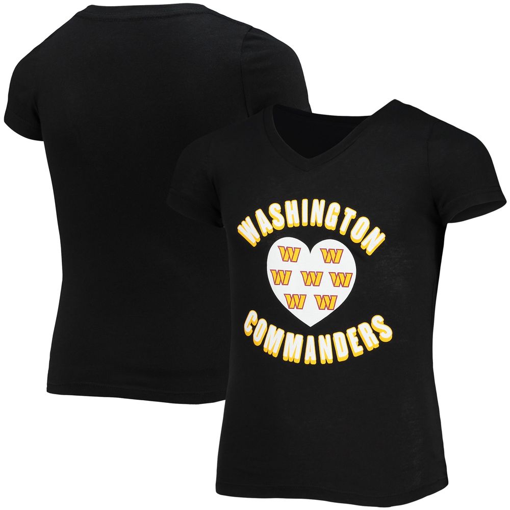 Girls Youth New Era Black Washington Commanders V-Neck T-Shirt