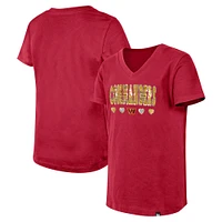 T-shirt à col en V sequins inversés Washington Commanders New Era Bordeaux pour filles