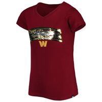 Girls Youth New Era Burgundy Washington Commanders Reverse Sequin Wordmark V-Neck T-Shirt