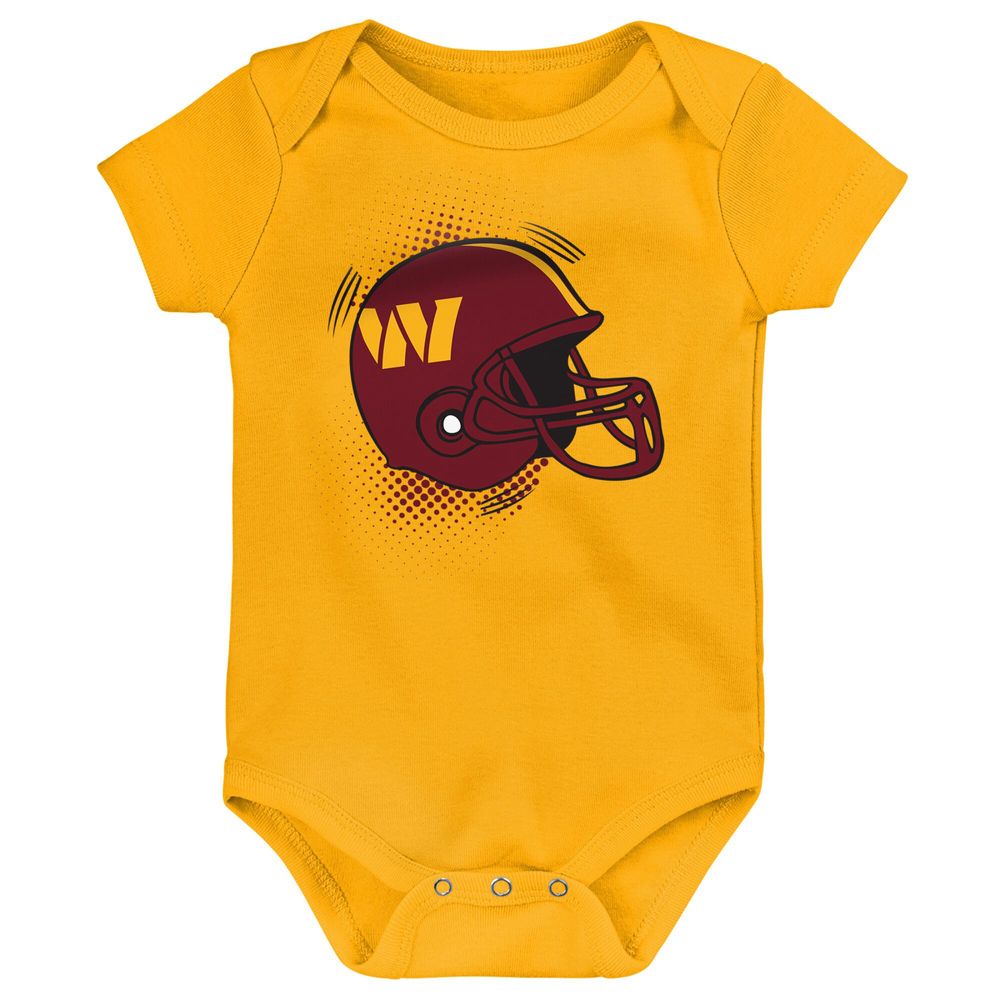 Infant Burgundy/Gold/Heathered Gray Washington Commanders 3-Pack Game On Bodysuit Set