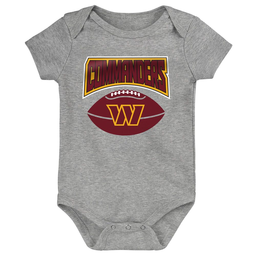 Infant Burgundy/Gold/Heathered Gray Washington Commanders 3-Pack Game On Bodysuit Set