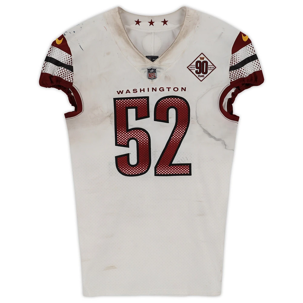 Maillot blanc n°52 utilisé par Jamin Davis des Washington Commanders contre les Texans de Houston le 20 novembre 2022