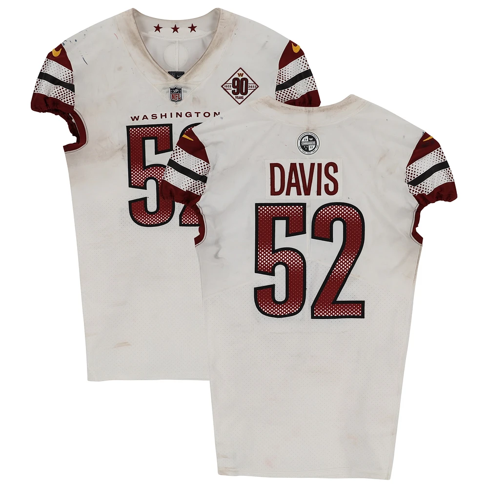 Maillot blanc n°52 utilisé par Jamin Davis des Washington Commanders contre les Texans de Houston le 20 novembre 2022