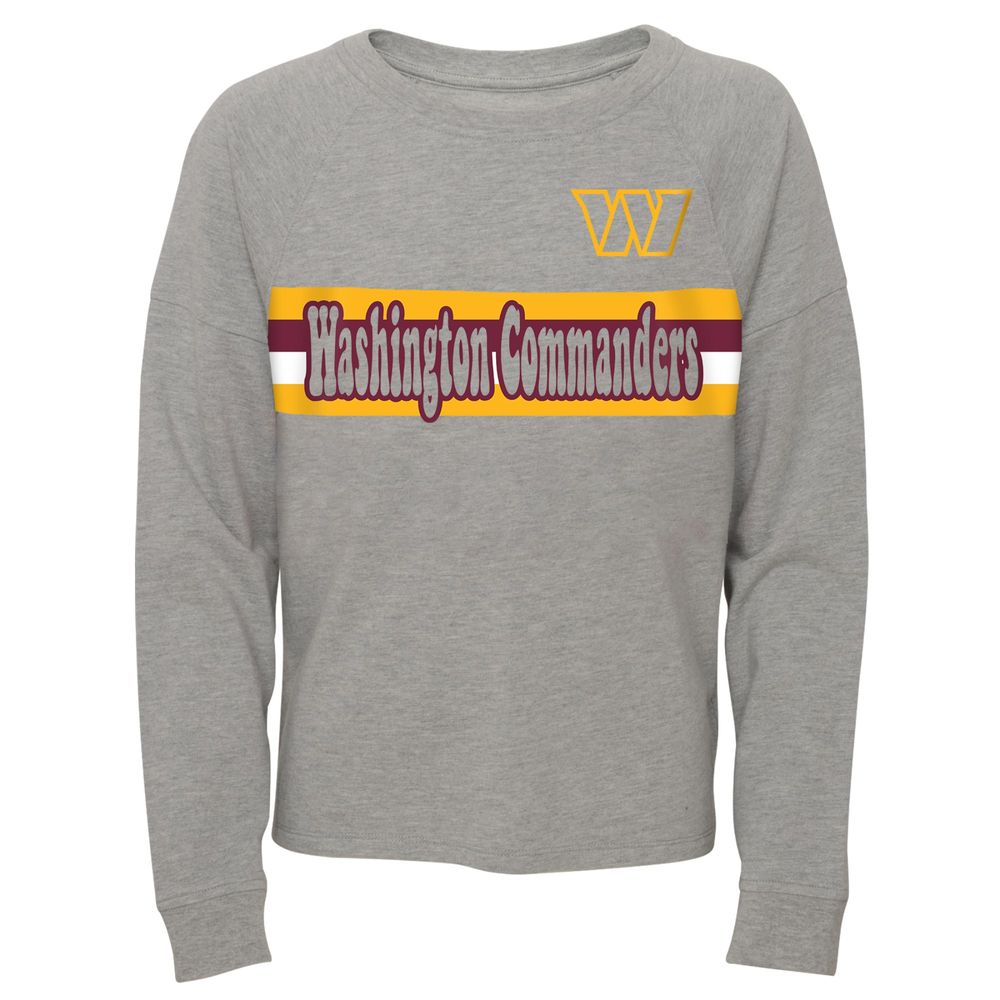 Juniors Heathered Gray Washington Commanders All Striped Up Raglan Long Sleeve T-Shirt