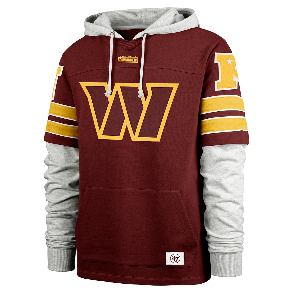 Men's '47 Burgundy Washington Commanders Double Header Blitz Cornerback Pullover Hoodie