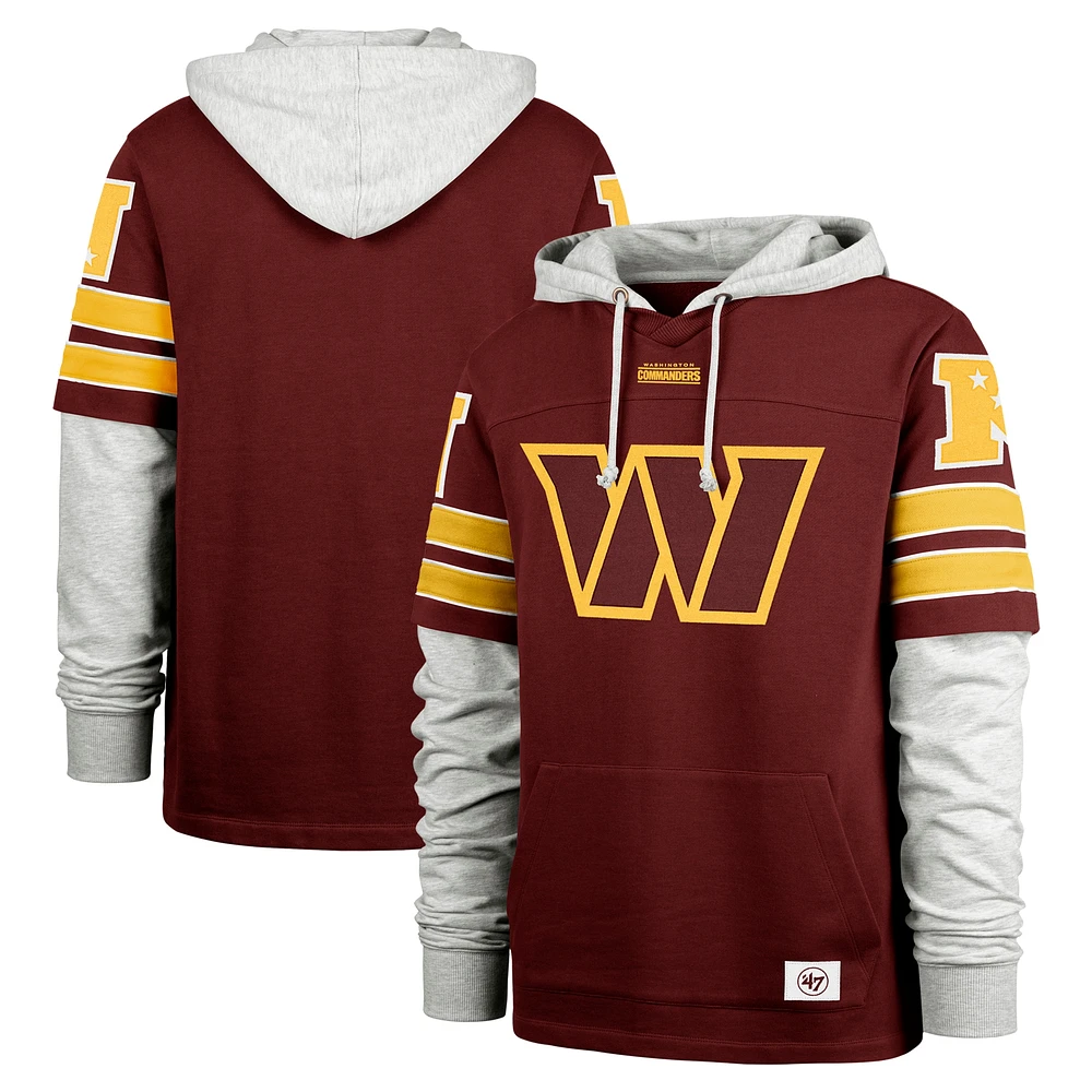 Men's '47 Burgundy Washington Commanders Double Header Blitz Cornerback Pullover Hoodie