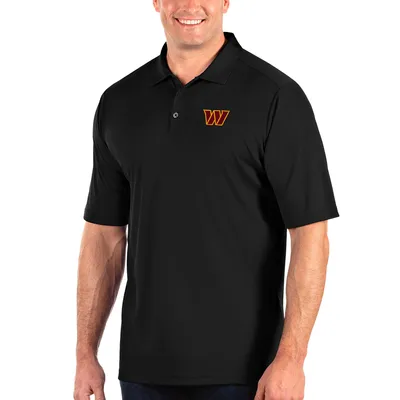 Men's Antigua Black Washington Commanders Metallic Logo Tribute Polo