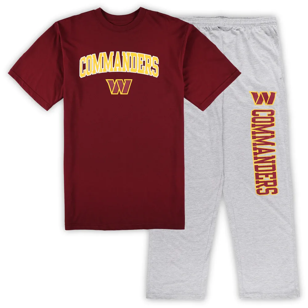 Men's Concepts Sport Burgundy/Heather Gray Washington Commanders Big & Tall T-Shirt Pajama Pants Sleep Set