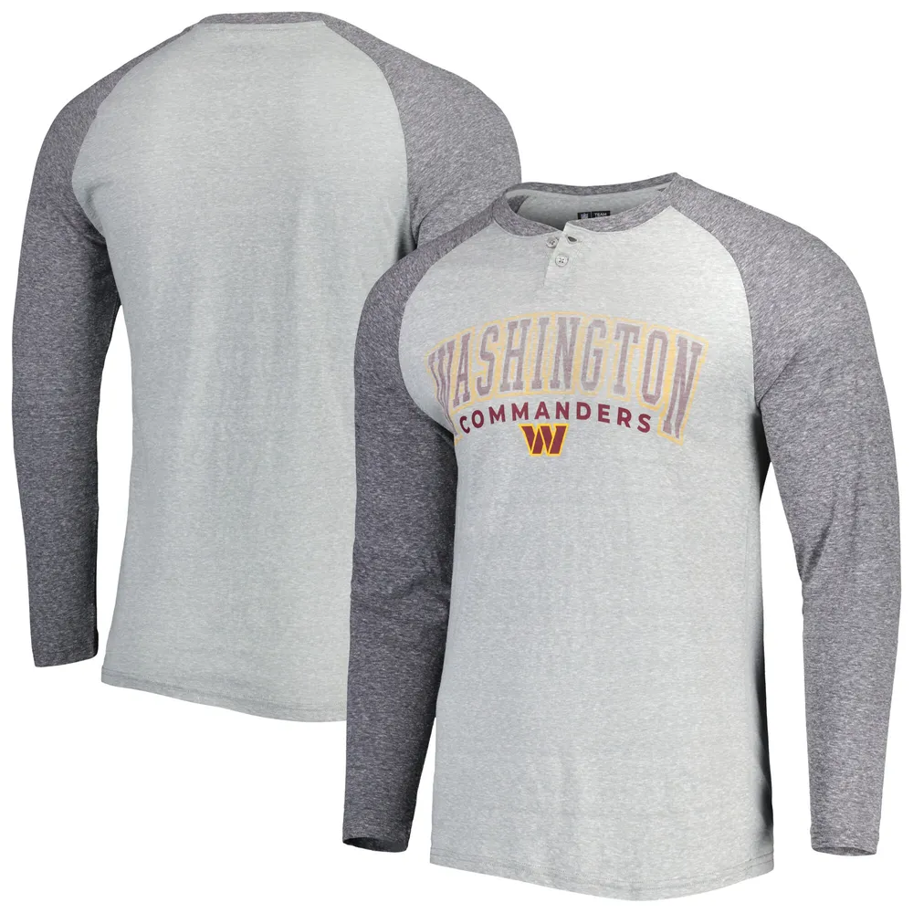 T-shirt Henley à manches longues raglan Washington Commanders Ledger de Concepts Sport pour homme, gris chiné