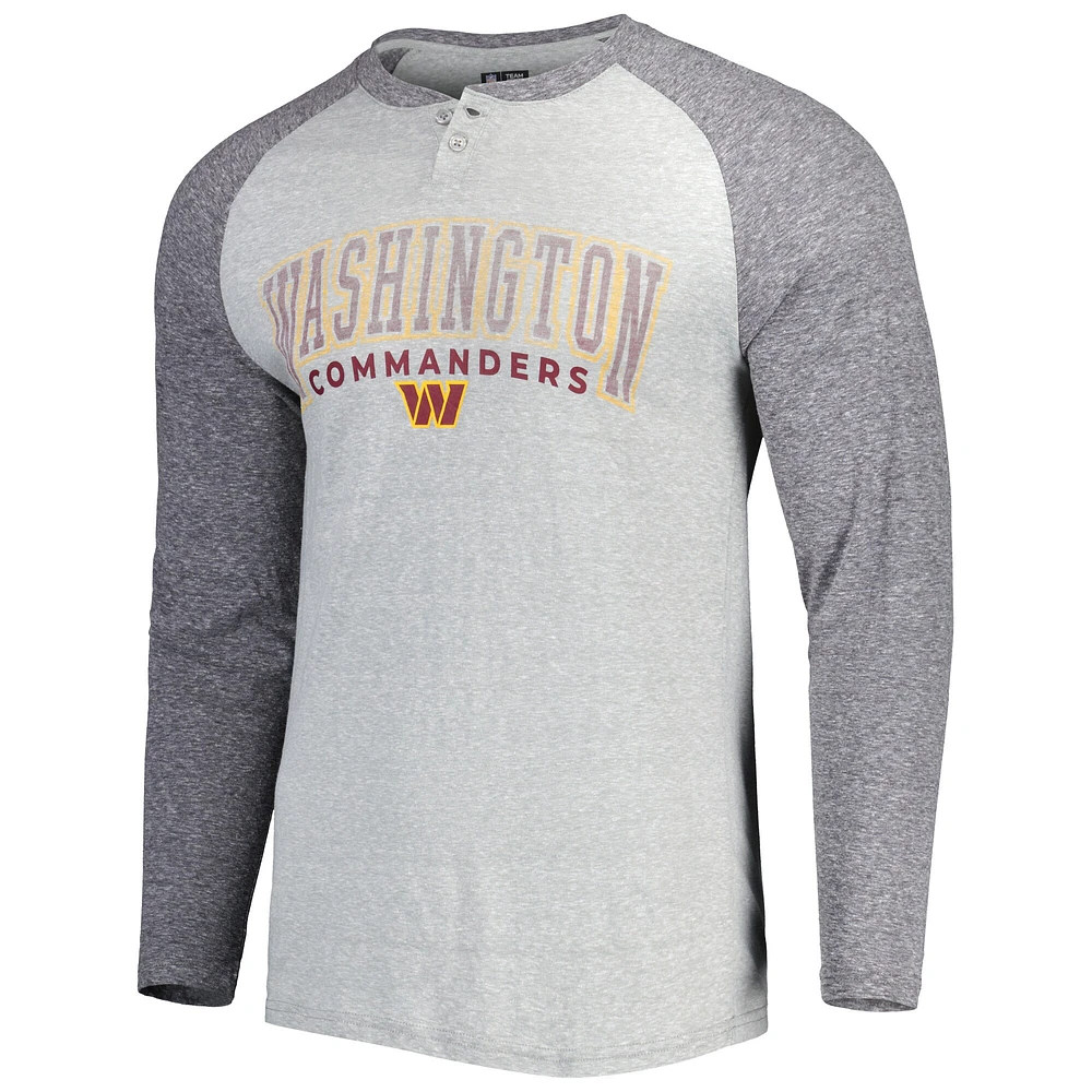 T-shirt Henley à manches longues raglan Washington Commanders Ledger de Concepts Sport pour homme, gris chiné