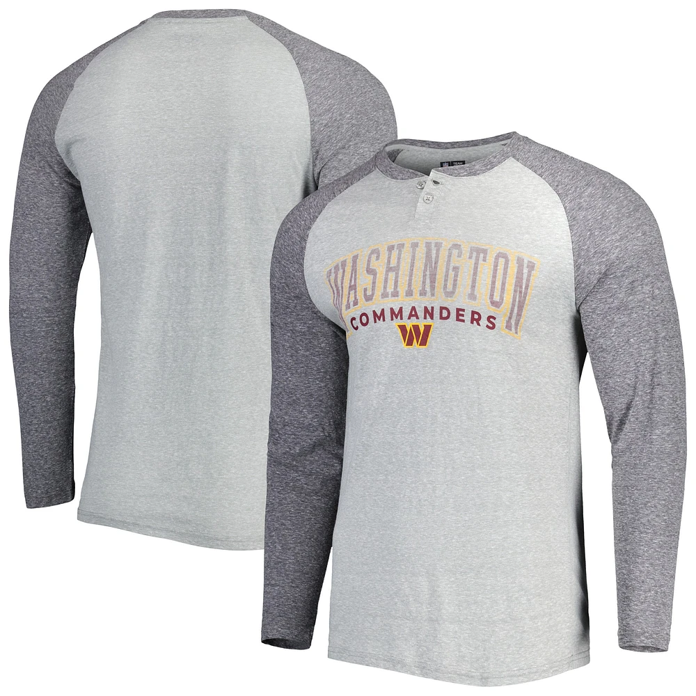 T-shirt Henley à manches longues raglan Washington Commanders Ledger de Concepts Sport pour homme, gris chiné