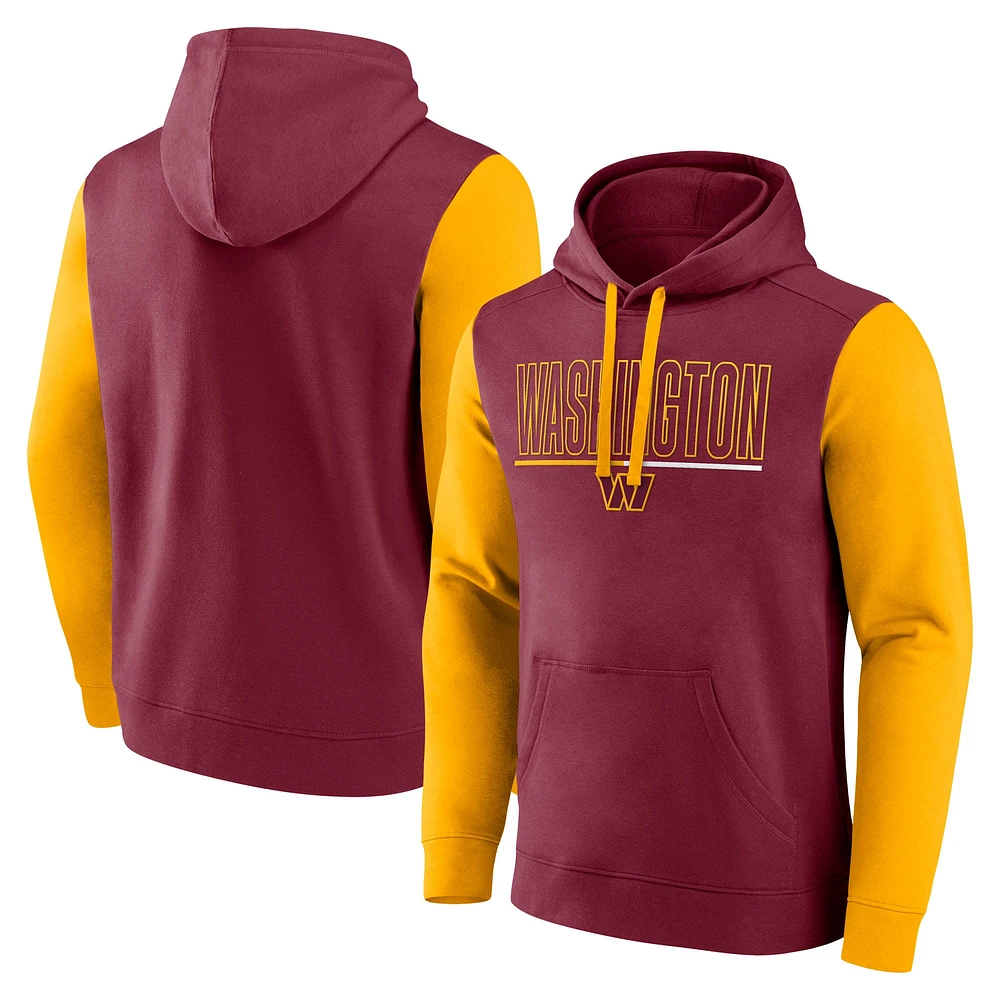 Sweat à capuche enfiler Fanatics Bordeaux/Or Washington Commanders Outline pour hommes