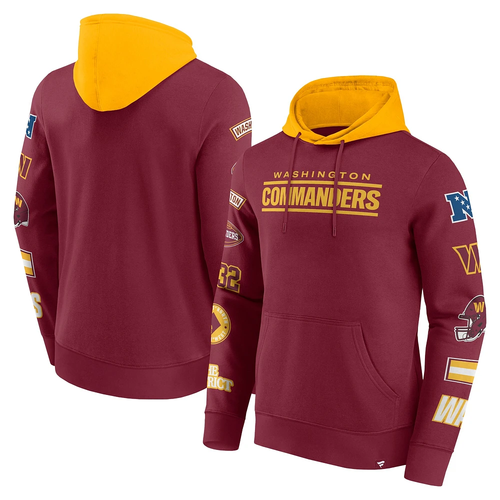 Sweat à capuche patchs Washington Commanders bordeaux/doré Fanatics pour hommes
