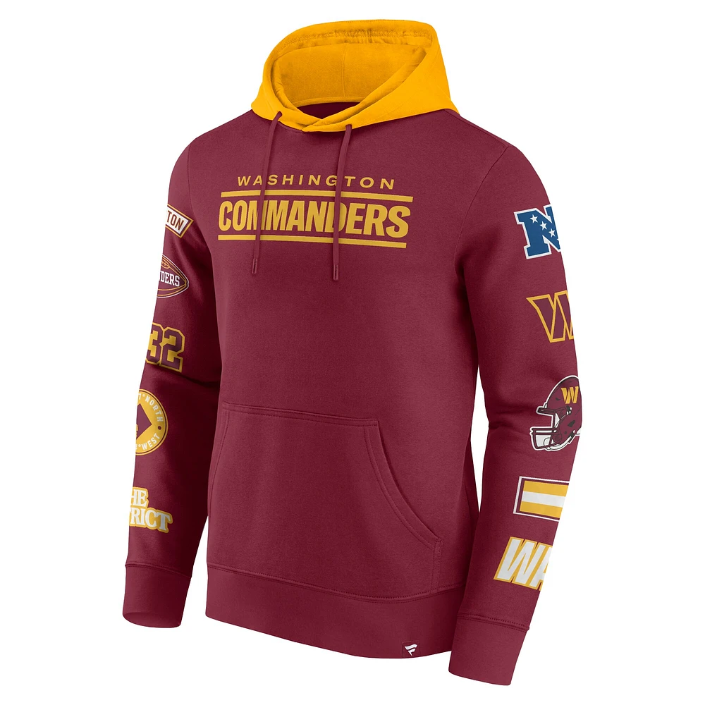 Sweat à capuche patchs Washington Commanders bordeaux/doré Fanatics pour hommes