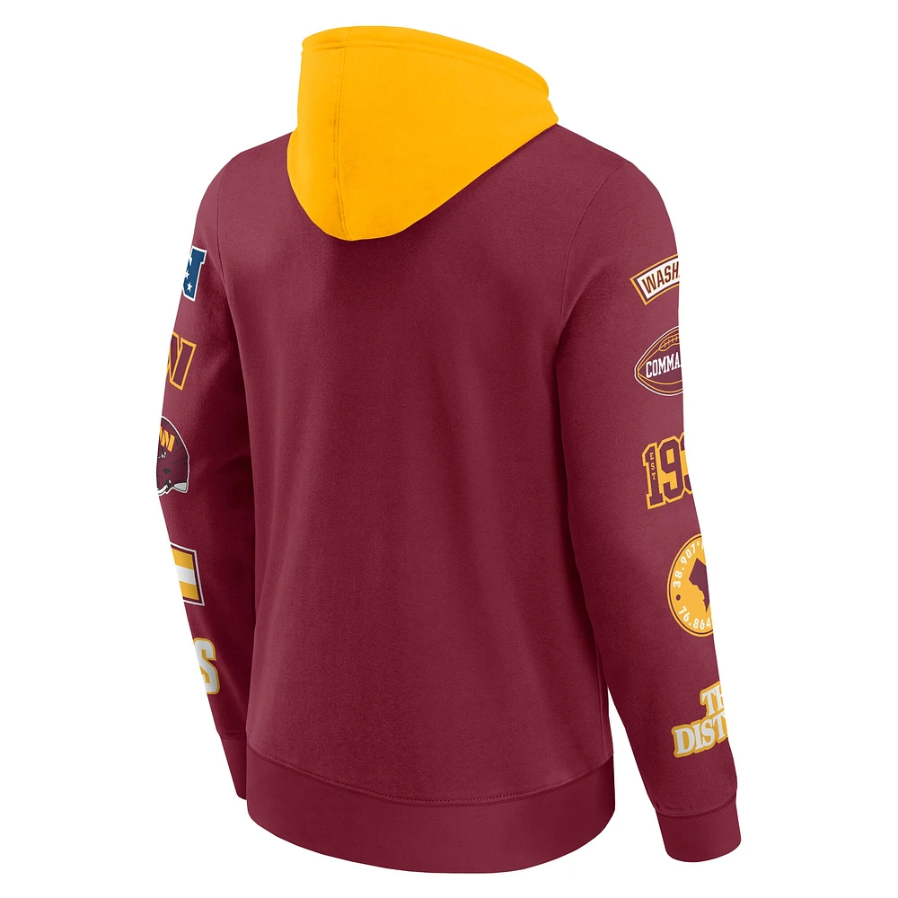 Sweat à capuche patchs Washington Commanders bordeaux/doré Fanatics pour hommes