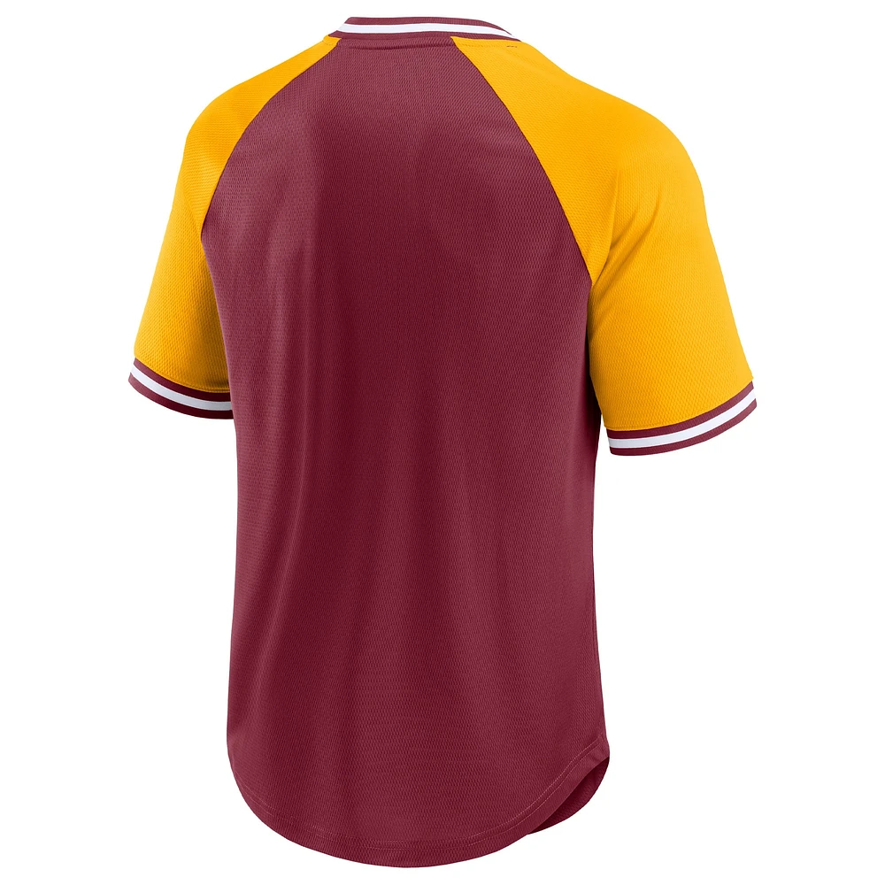 Men's Fanatics Burgundy/Gold Washington Commanders Second Wind Raglan V-Neck T-Shirt