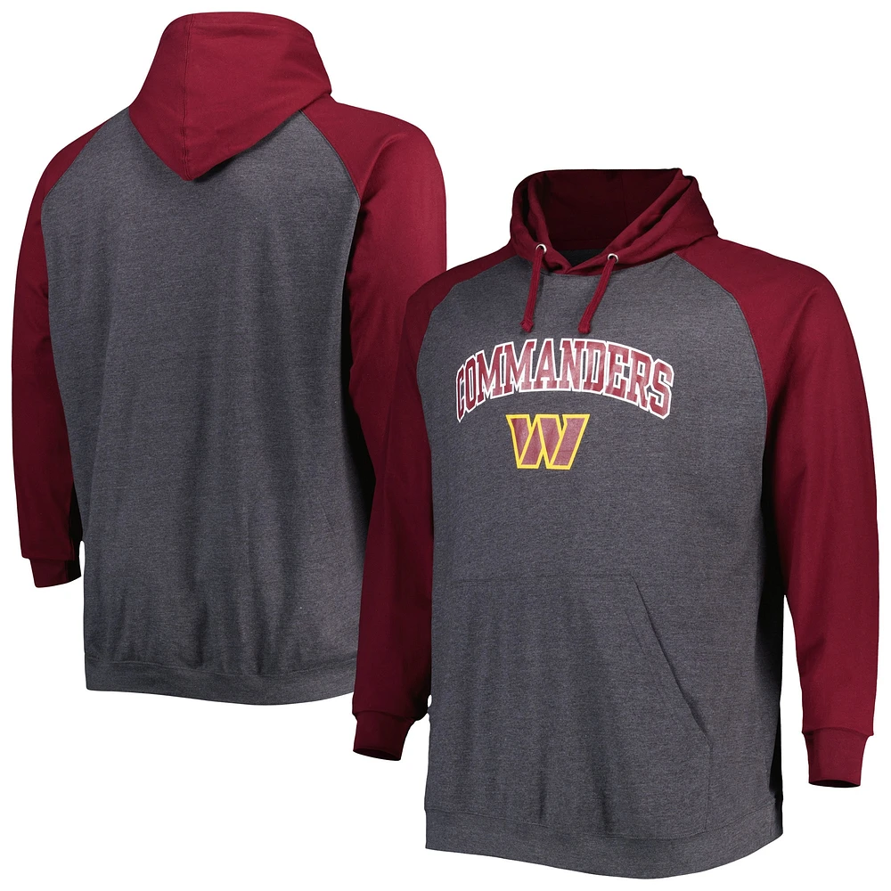 Men's Fanatics Burgundy/Heathered Charcoal Washington Football Team Big & Tall Lightweight Raglan Pullover Hoodie