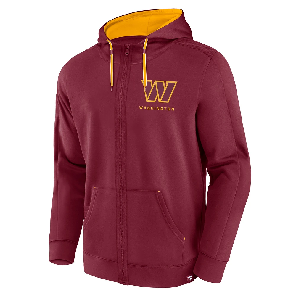 Sweat à capuche entièrement zippé Fanatics pour hommes bordeaux Washington Commanders Defender Evo