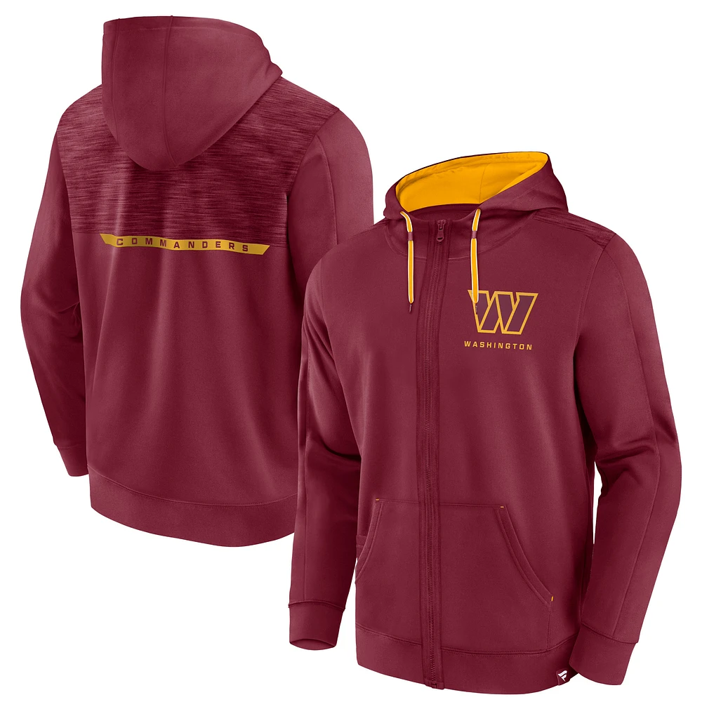 Sweat à capuche entièrement zippé Fanatics pour hommes bordeaux Washington Commanders Defender Evo