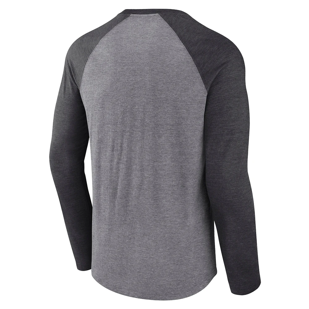 T-shirt à manches longues décontracté en mélange de coton raglan pour homme Fanatics Heather Grey/Heather Charcoal Washington Commanders Weekend