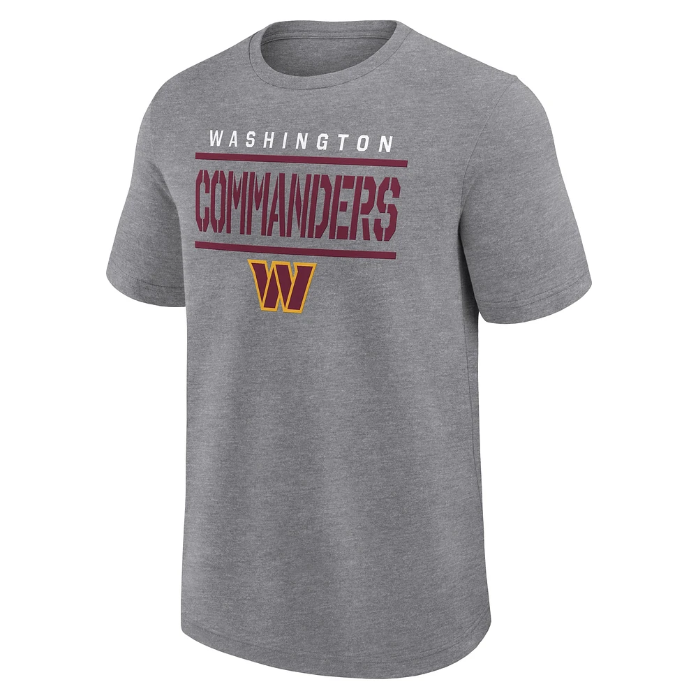 T-shirt Fanatics gris chiné pour homme, coupe grande et taille, Washington Commanders, qualité supérieure
