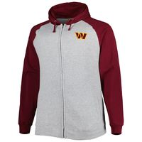 Men's Heather Gray Washington Commanders Big & Tall Fleece Raglan Full-Zip Hoodie Jacket