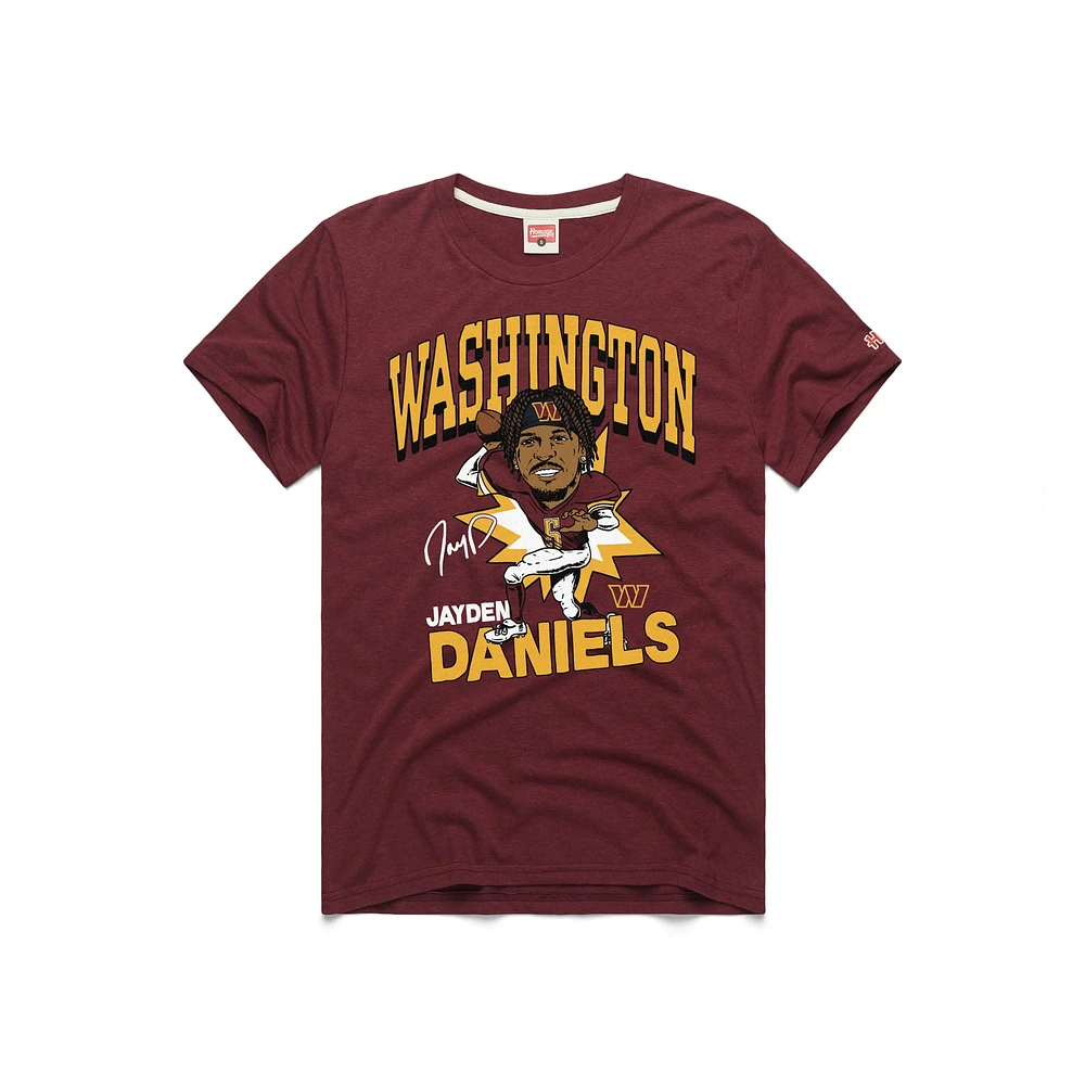 T-shirt Tri-Blend pour homme avec motif caricatural Jayden Daniels des Washington Commanders Bordeaux