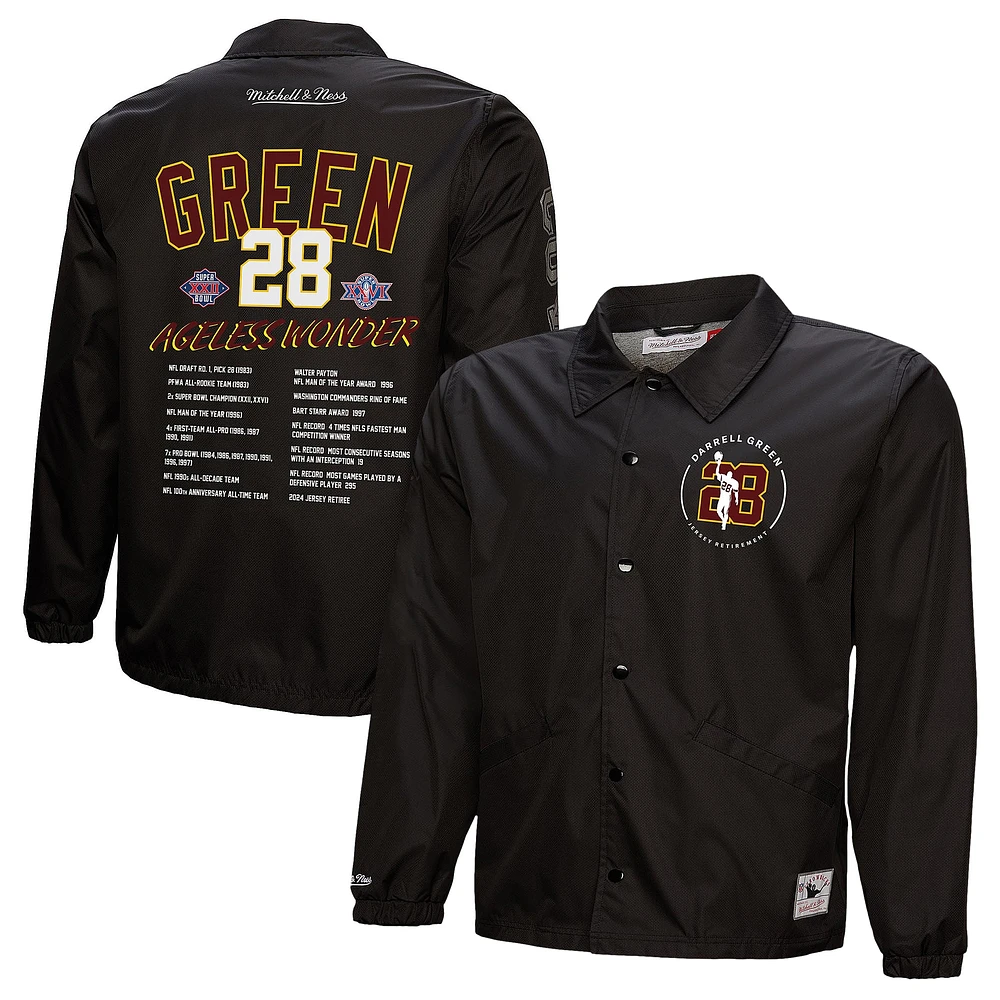 Veste boutonnée pour homme Mitchell & Ness Darrell Green Black Washington Commanders Coaches