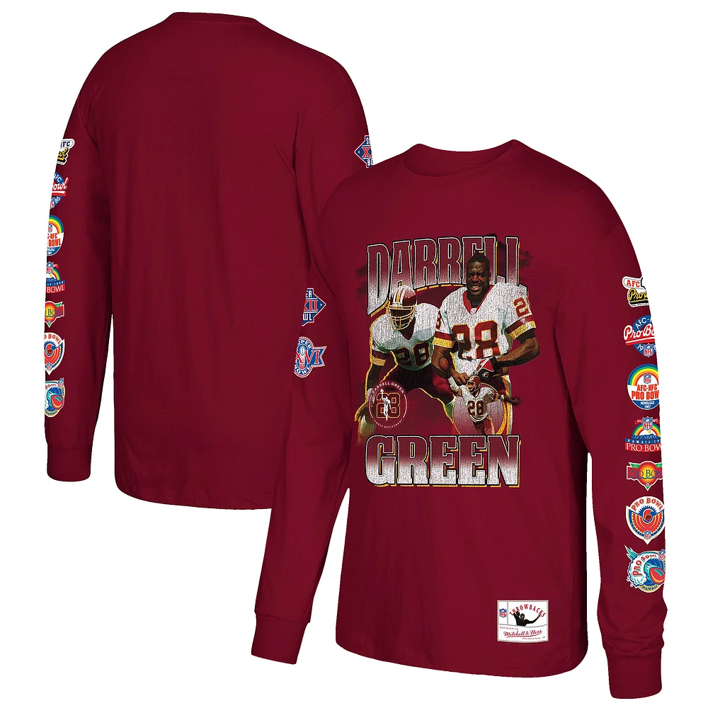 T-shirt à manches longues pour homme Mitchell & Ness Darrell Green Burgundy Washington Commanders Player Graphic