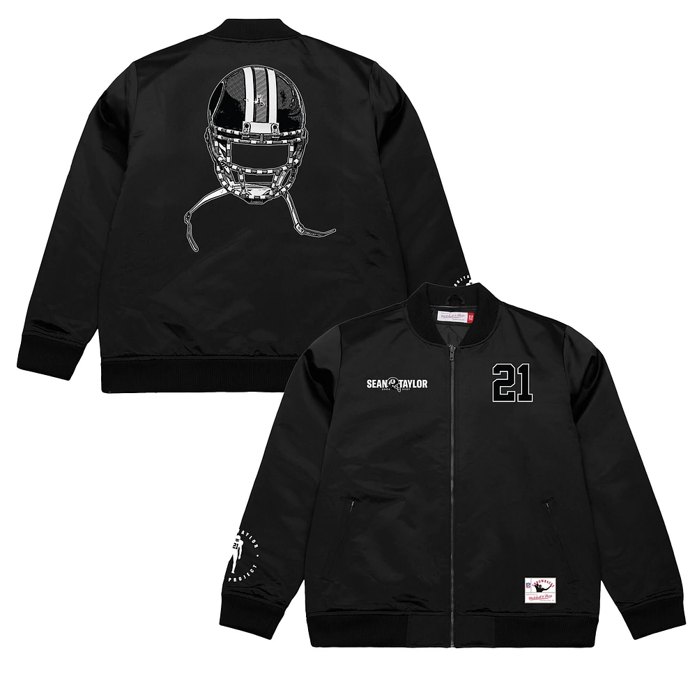 Veste aviateur entièrement zippée pour homme Mitchell & Ness Sean Taylor avec nom et numéro Washington Commanders noir