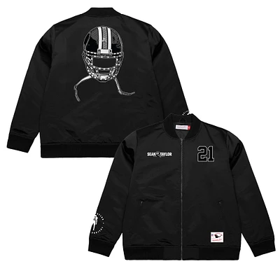 Veste aviateur entièrement zippée pour homme Mitchell & Ness Sean Taylor avec nom et numéro Washington Commanders noir