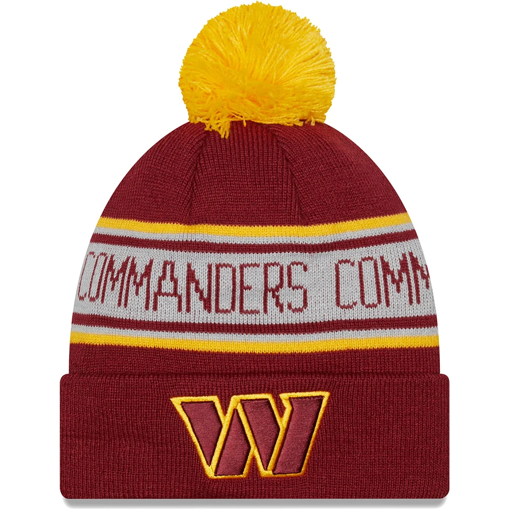 New Era Washington Commanders Repeat pour homme, bourgogne - Bonnet en tricot à revers avec pompon