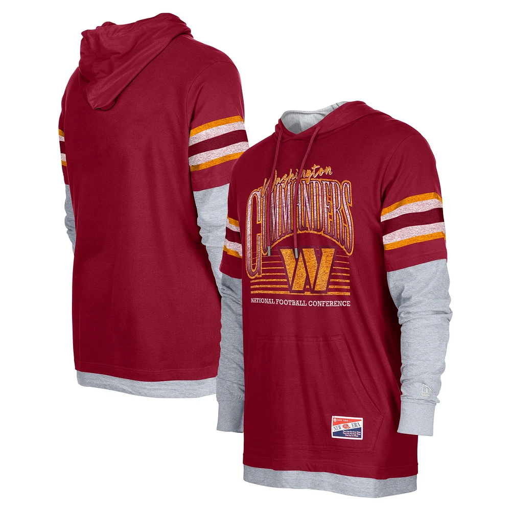 T-shirt à capuche manches longues et pour homme New Era Washington Commanders Twofer Bordeaux