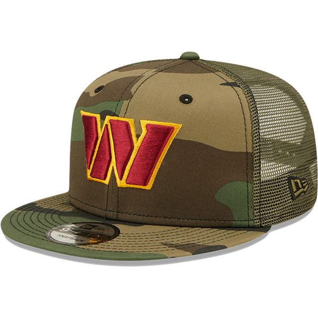 Casquette New Era Camo/Olive Washington Commanders Trucker 9FIFTY pour homme - Casquette à bouton-pression