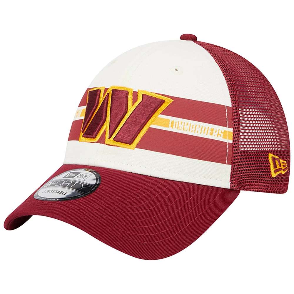 Men's New Era Cream/Burgundy Washington Commanders Team Stripe Trucker 9FORTY Snapback Hat