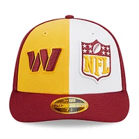 Casquette ajustée 59FIFTY à profil bas des Washington Commanders 2023 Sideline New Era pour homme, or/bourgogne