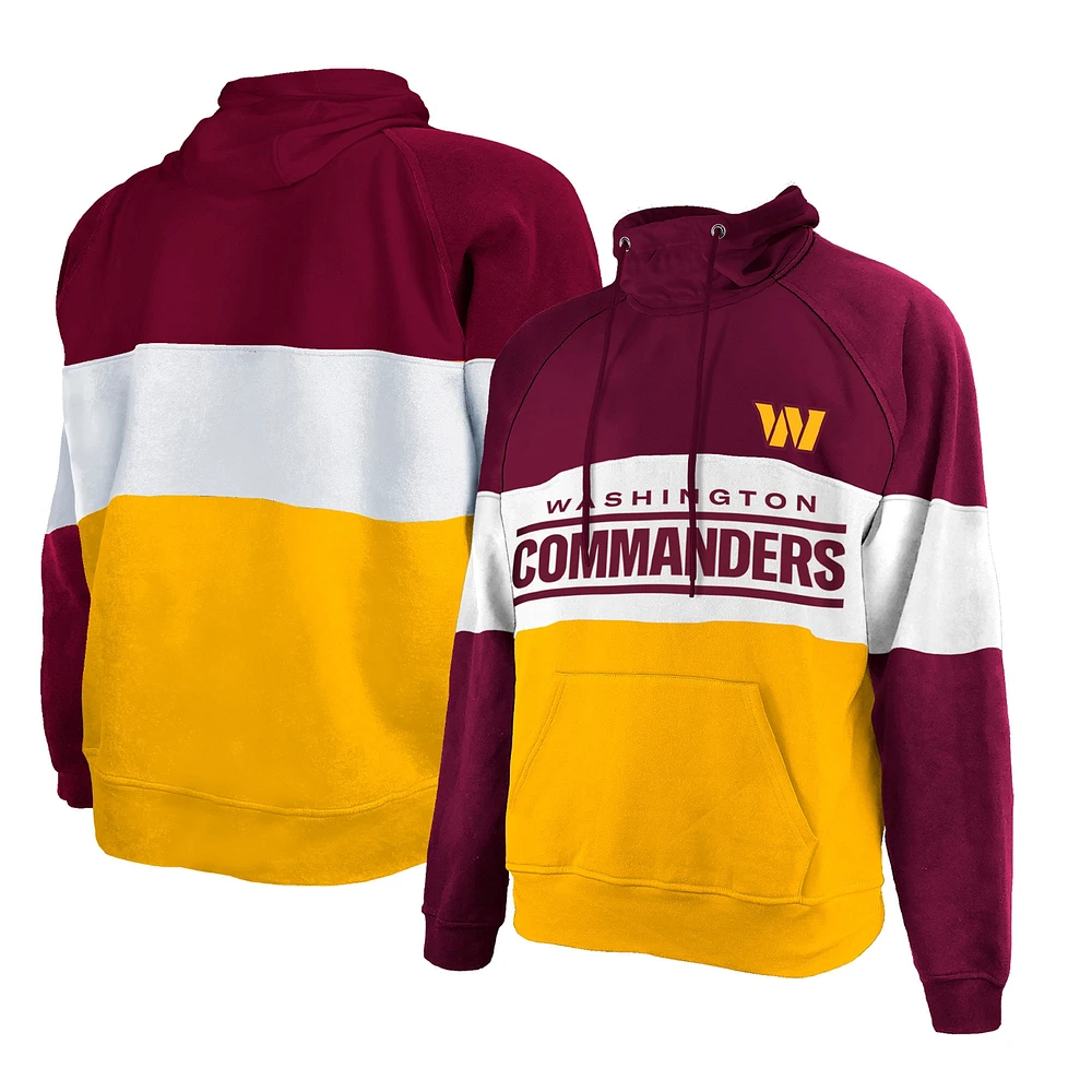 Men's New Era Gold/Burgundy Washington Commanders Big & Tall Current Colorblock Raglan Fleece Pullover Hoodie