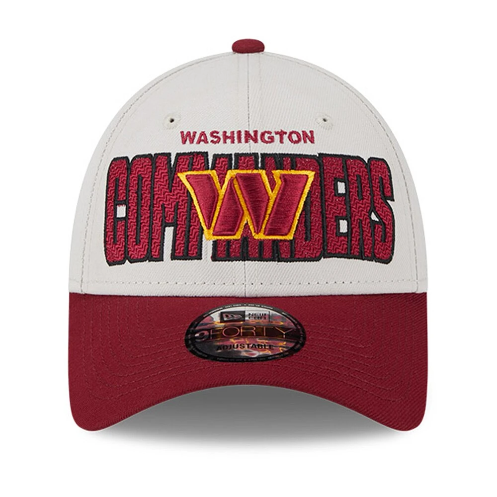 Casquette réglable New Era Stone/Bourgogne Washington Commanders 2023 NFL Draft 9FORTY pour homme