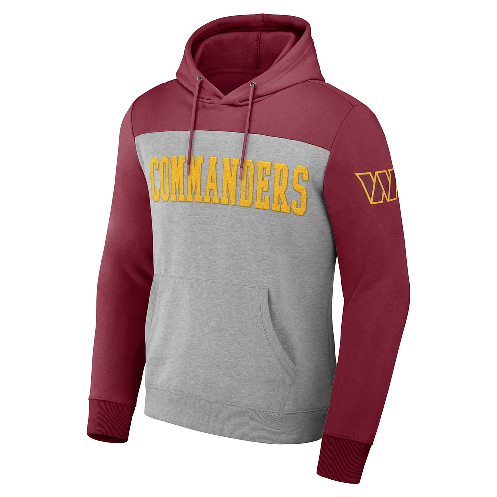 Men's NFL x Darius Rucker Collection by Fanatics Heather Gray Washington Commanders Color Blocked Pullover Hoodie