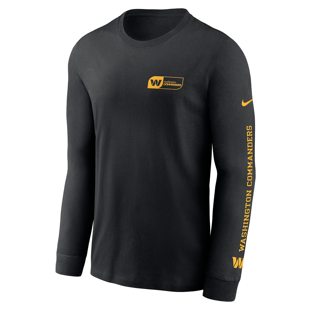 T-shirt à manches longues Nike Washington Commanders All Out pour homme, noir