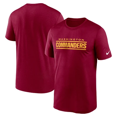 T-shirt Performance Nike Washington Commanders Legend Wordmark pour homme, bourgogne