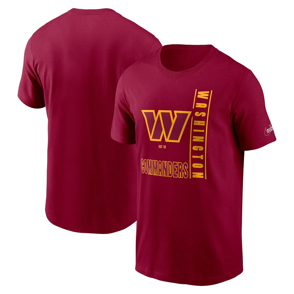 T-shirt essentiel Nike Washington Commanders Lockup pour homme, bourgogne