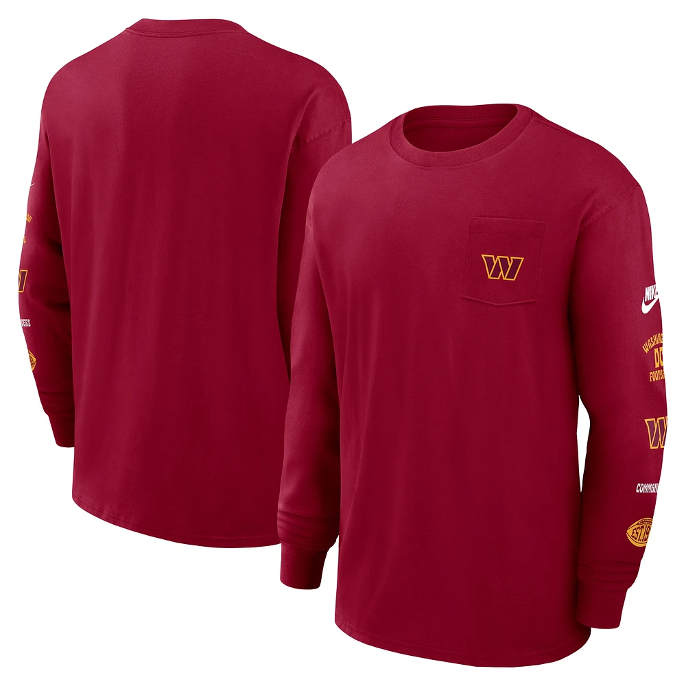 T-shirt à manches longues Nike Washington Commanders Rewind Heavy Max 90 pour homme Bordeaux