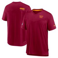 Men's Nike Burgundy Washington Commanders Sideline Coach Chevron Lock Up Logo V-Neck Performance T-Shirt